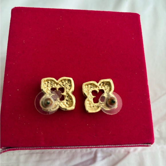 Vince Camuto Gold Floral Crystal Stud Earrings with Clear Stones - Picture 3 of 5